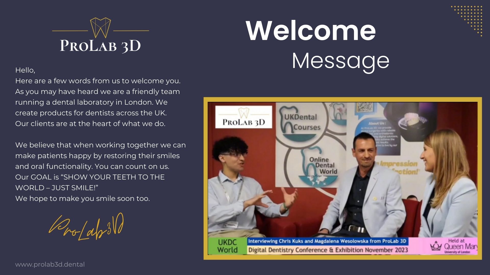 Welcome message